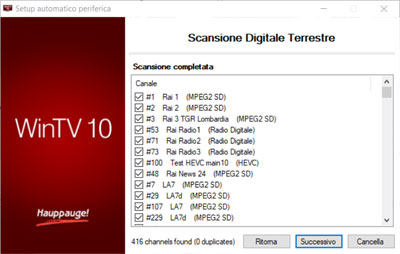 WinTV v10 Elenco dei canali